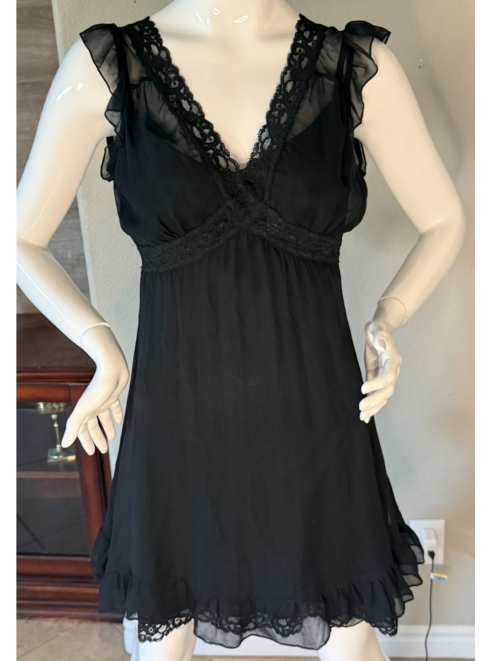 Betsey Johnson 90’s Y2K 100% Silk Babydoll Ruffled Dress L